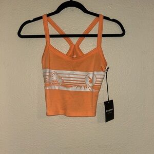 Orange Strappy Crop Top with Palm Print